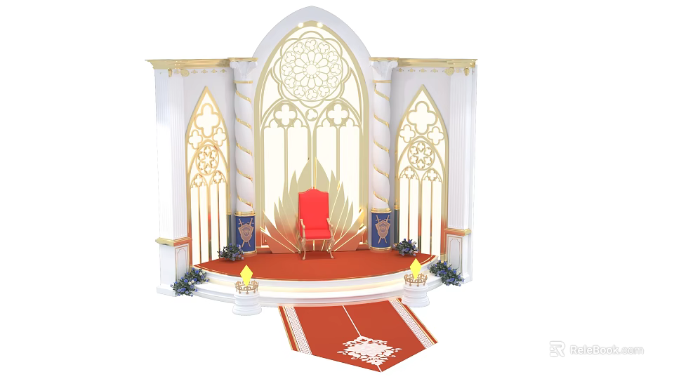 Gothic White Architectural Structure With Pointed Arches Golden Accents And Ornate Columns 3d model 