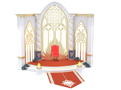 Gothic White Architectural Structure With Pointed Arches Golden Accents And Ornate Columns 3d model