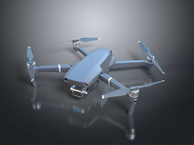 Gray Drone Equipment with Four Propellers Bottom Camera and Reflective Surface 3d model