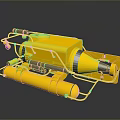 Yellow Underwater Submersible Equipment With Cylindrical Tanks Pipes And Conical Front