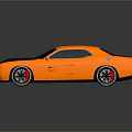Orange Two Door Muscle Car With Black Hood And Shiny Exterior Design