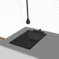 Modern Black Drop Shaped Faucet Over Stainless Steel Sink On White Countertop With Window Blinds