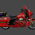 Red Police Motorcycle With Emergency Lights Storage Compartments And POLICE Markings
