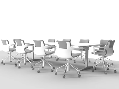 Modern Conference Table With Wheeled Office Chairs In Minimalist Office Setting 3d model