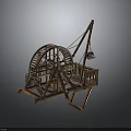 Ancient Wooden Water Wheel Traditional Structure With Rotating Wheel And Lifting Mechanism