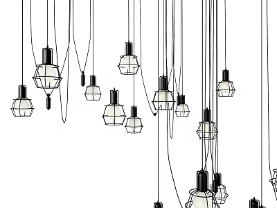 Multiple Modern Pendant Lights Hanging In Interior Space With Stylish Design 3d model