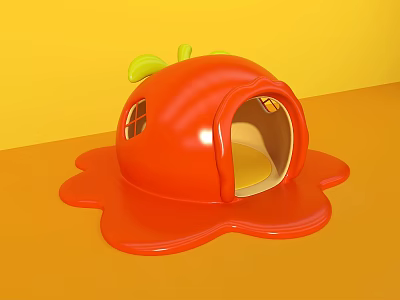 Cute Red Tomato Shaped Photo Spot With Dripping Base And Yellow Background 3d model