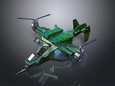 Green Sci Fi Helicopter With Futuristic Design Multiple Rotors And Metallic Structure 3d model
