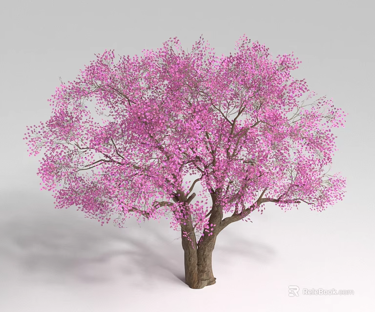 Beautiful Blooming Shrub With Vibrant Pink Flowers Brown Trunk And Lush Foliage 3d model 