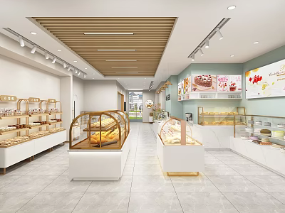 Bright Pastry Shop Interior With Display Cases And Wall Posters 3d model