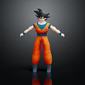 Goku Anime Character 3D Model With Spiky Black Hair Orange Outfit Blue Vest Standing Pose
