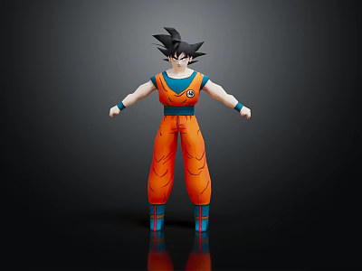 Goku Anime Character 3D Model With Spiky Black Hair Orange Outfit Blue Vest Standing Pose 3d model