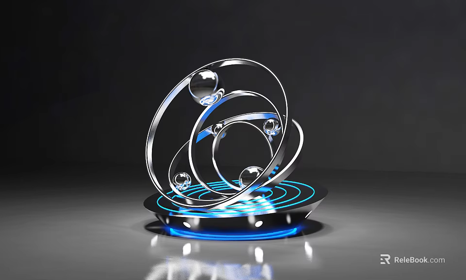 Transparent Circular Sculpture With Blue Glowing Base Modern Decorative Art Piece 3d model 
