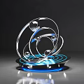 Transparent Circular Sculpture With Blue Glowing Base Modern Decorative Art Piece