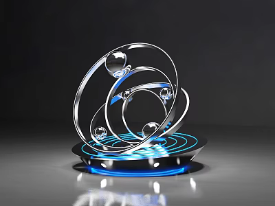 Transparent Circular Sculpture With Blue Glowing Base Modern Decorative Art Piece 3d model