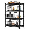 Multi Tiered Kitchen Shelf With Coffee Machine Microwave Pot Blender Cutting Board And Jars