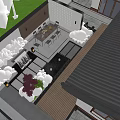 Courtyard Garden Design With Outdoor Dining Area Wooden Deck And Lush Green Plants