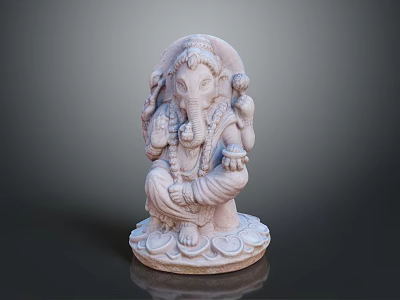 Stone Carved Ganesh Statue Holding Sacred Items In Sitting Pose With Traditional Ornaments 3d model