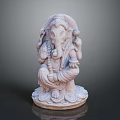 Stone Carved Ganesh Statue Holding Sacred Items In Sitting Pose With Traditional Ornaments