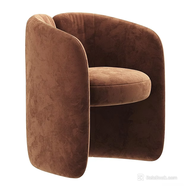 Modern Brown Velvet Single Sofa With Curved Arms And Comfortable Seat Design 3d model 