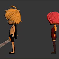 Colorful Cartoon Figures With Yellow Pink Hairstyles Holding Items In Various Poses