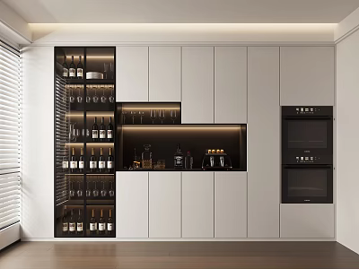 Modern Built in Wine Cabinet Design In Kitchen With White Cabinets And Glassware 3d model
