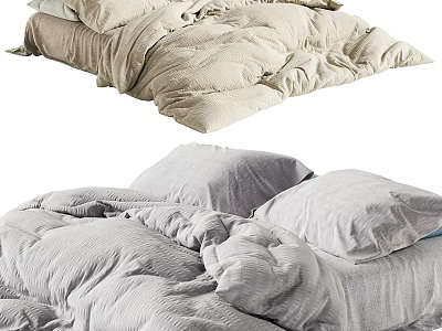 Cozy Soft Double Bed Bedding With Beige Comforter And Gray Pillows 3d model