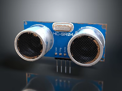 HC SR04 Ultrasonic Sensor Module For Commercial Devices With Dual Transducers And Blue Circuit Board 3d model