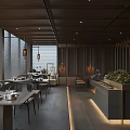Modern Hotpot Restaurant Interior Design With Wooden Elements Hanging Lanterns And Green Plants