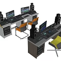 Professional Audio Speakers On Dual Workstations With Mixing Consoles And Monitors