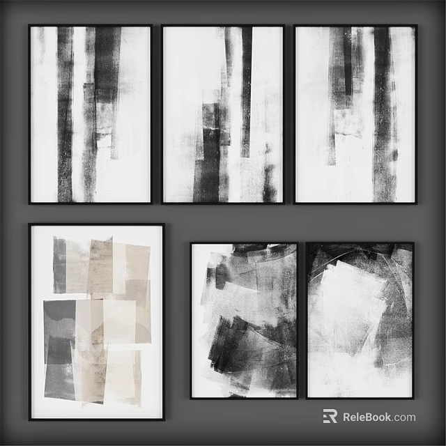 Modern Abstract Art Frames With Black White Design For Home Wall Decor 3d model 