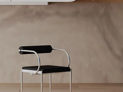 Modern Minimalist Dining Chair With Metal Frame Black Upholstered Seat And Curved Backrest Design 3d model