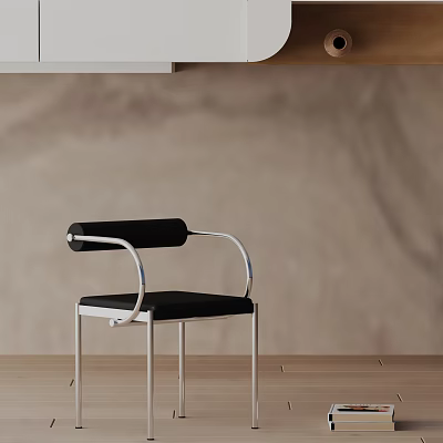 Modern Minimalist Dining Chair With Metal Frame Black Upholstered Seat And Curved Backrest Design 3d model