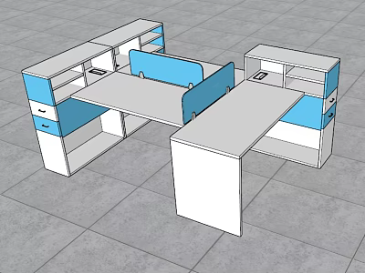 Modular Office Desk With Blue Dividers And Multiple Workstations Setup 3d model