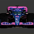 Blue And Pink Formula One Car With BWT Logo Aerodynamic Design And Tires