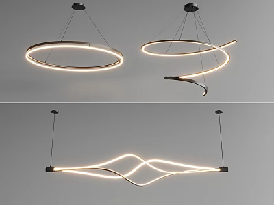 Modern Contemporary Chandelier Designs With Circular Spiral And Wave Shaped LED Lights For Home Interior Decor 3d model