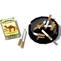 Camel Cigarette Pack With Ashtray And Scattered Cigarettes On Dark Background 3d model