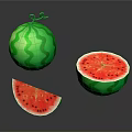 Fresh Whole Watermelon With Half Sliced Red Flesh And Green Rind Slice
