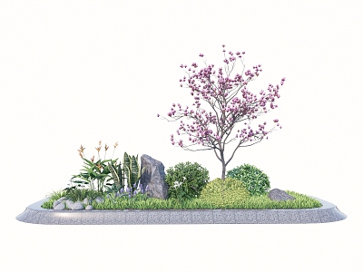 Modern flower bed plant group tree pool landscape shrub ball magnolia landscape stone 3d model