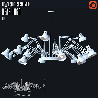 Modern Chandelier With Multiple Adjustable Arms And White Lampshades For Contemporary Interior 3d model