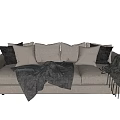 Light Gray Multi Seater Sofa With Cozy Pillows And Throw Blanket 3d model