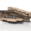 Industrial Wooden Structure Model With Mechanical Components And Cables