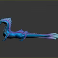 Mystical Blue Dragon Creature With Multiple Heads Purple Scales Limbs And Tail On Black Background
