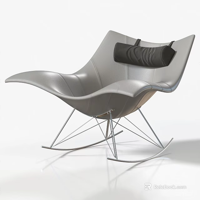 Modern Gray Leather Lounge Chair With Black Cushion And Metal Rocking Frame 3d model 