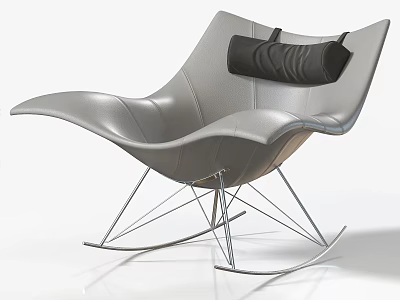 Modern Gray Leather Lounge Chair With Black Cushion And Metal Rocking Frame 3d model