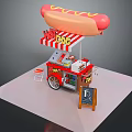 Red Hot Dog Shaped Canopy Cart With Striped Awning Chalkboard Sign And Stool