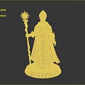 Mystical Robed Figure Statue With Sun Staff Hat And Inscribed Base