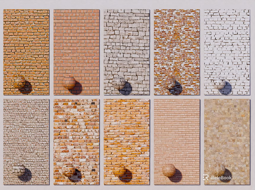 Different Textured Wall Surfaces with Various Materials and Decorative Hooks 3d model 