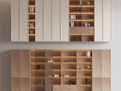 Modern Bookcase With Minimalist Design Multiple Storage Shelves Built-in Lighting And Wooden Finish 3d model