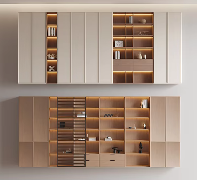 Modern Bookcase With Minimalist Design Multiple Storage Shelves Built-in Lighting And Wooden Finish 3d model